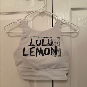 Lululemon Energy High Neck Longline Bra White Ed Curtis Women’s Size 8